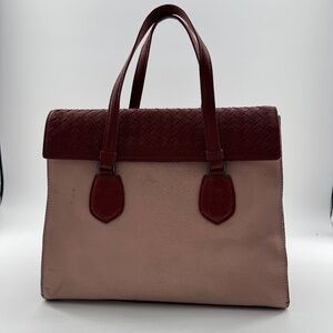 Bottega Veneta Two-Tone Leather Tote Bag with Intrecciato Details